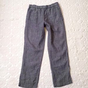C&C California Pull On Pants Blue 100% Linen Elastic Waist High Rise Large Women